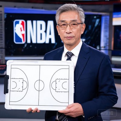 资深NBA分析师老K，身穿西装拿战术板